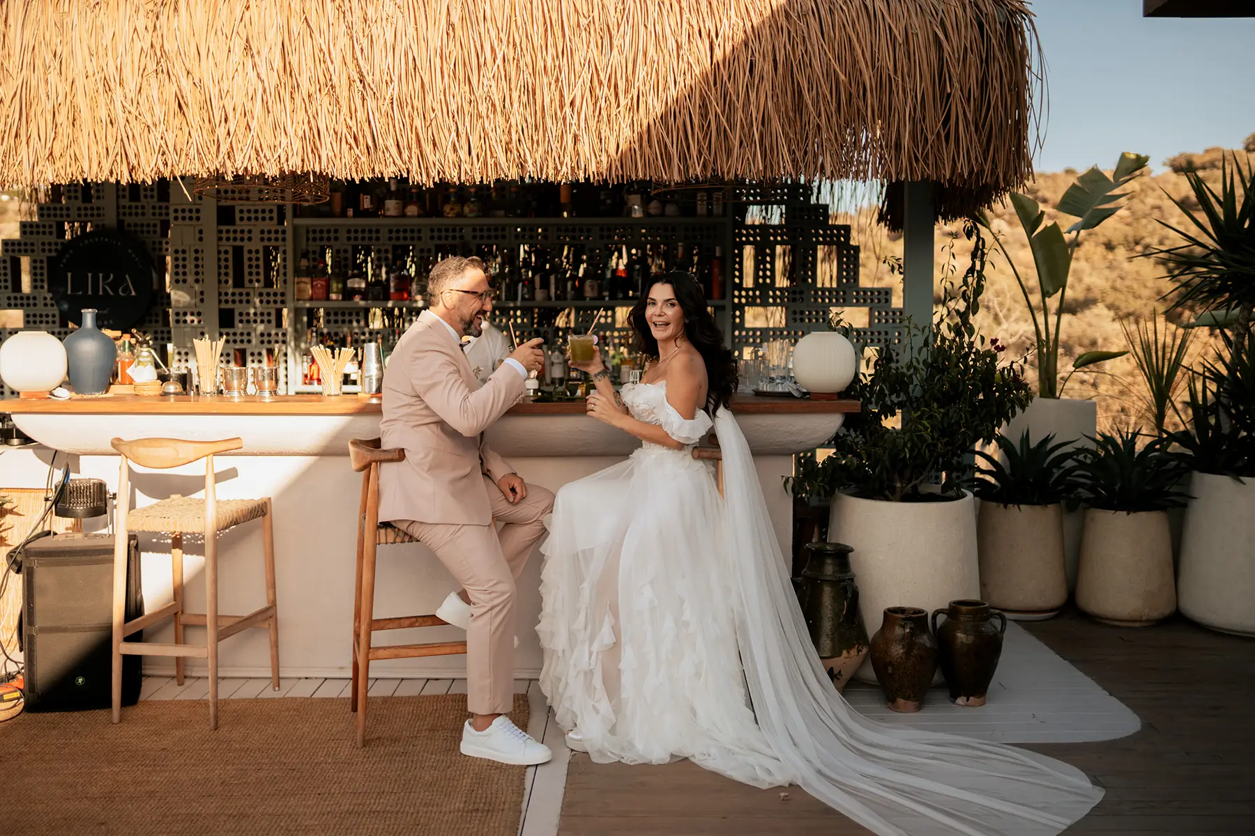 chill bride and groom